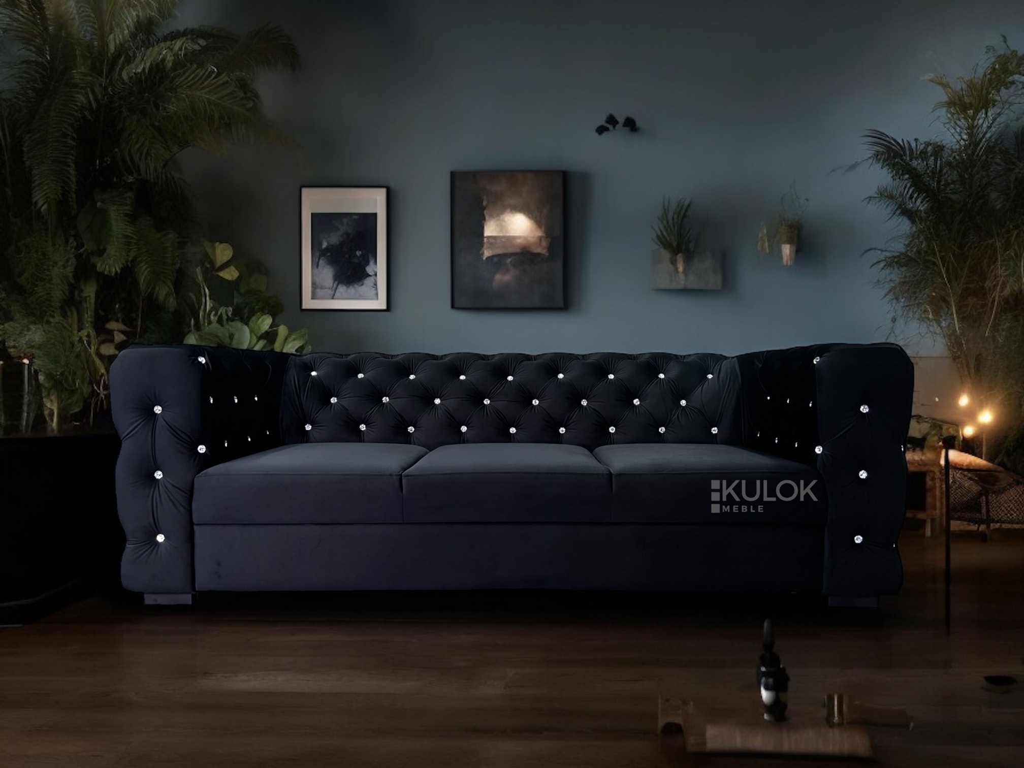 Kanapa glamour pikowana manchester czarna